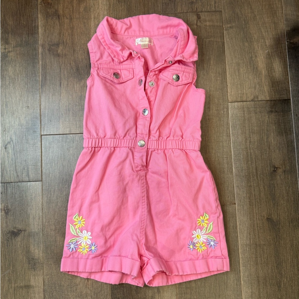 Nannette Pink Kids Romper with Floral Embroidery